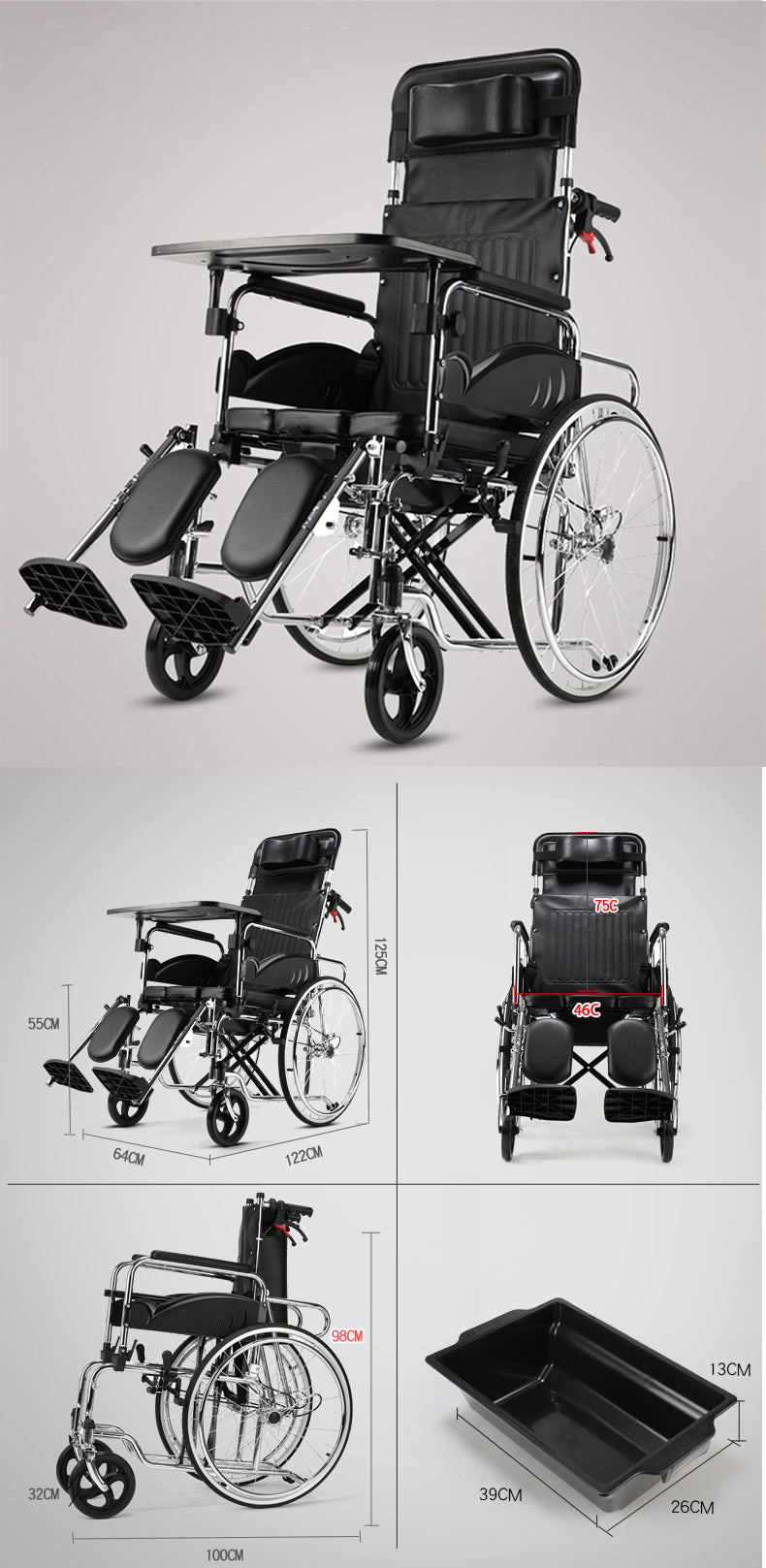 Fauteuil Roulant Médical Confort Total Réglable Multifonction